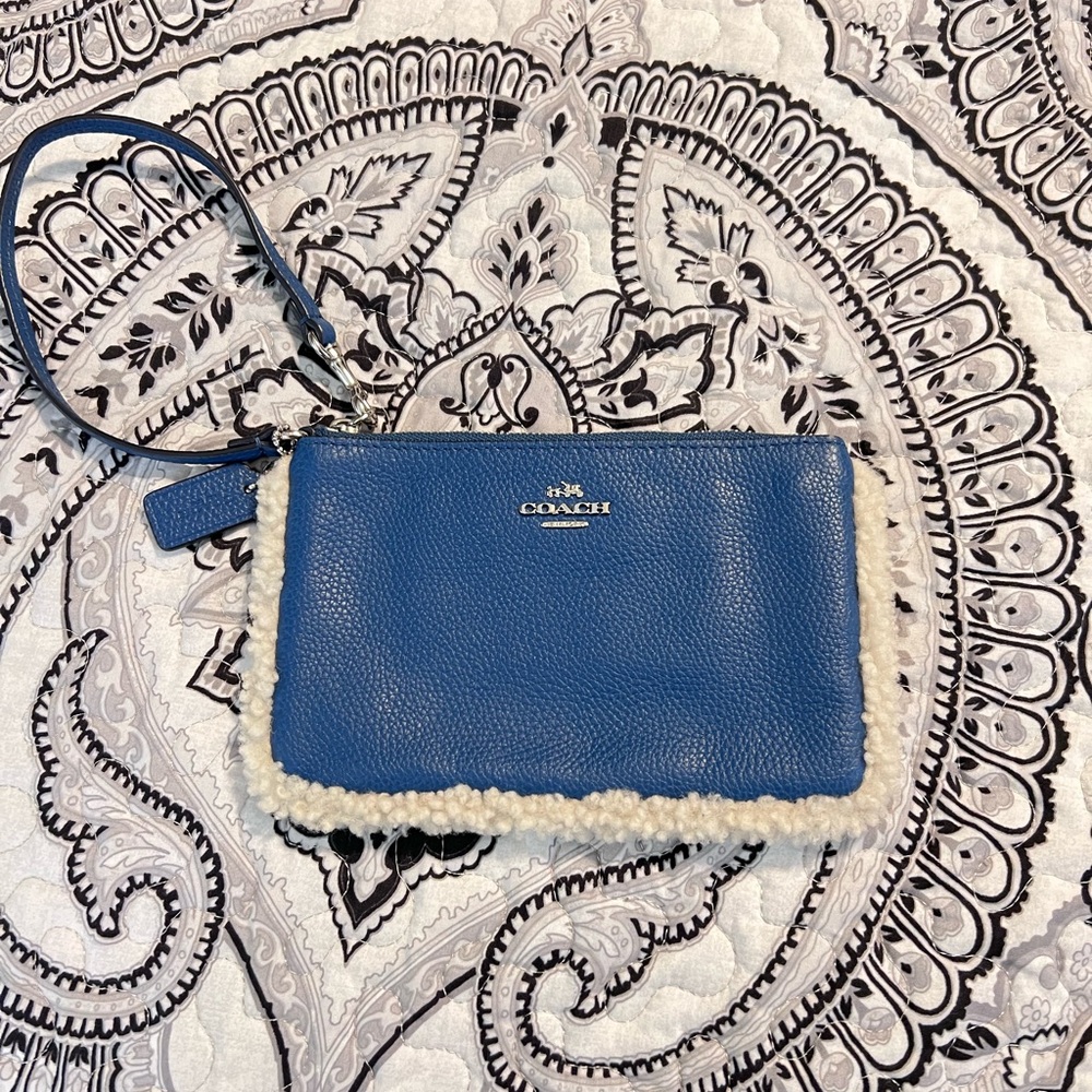 Coach Blue and Cream Leather Clutch